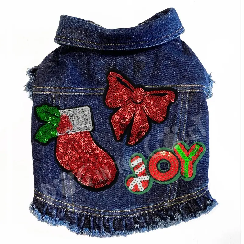 Christmas Bling Denim Ruffle Dog Jacket