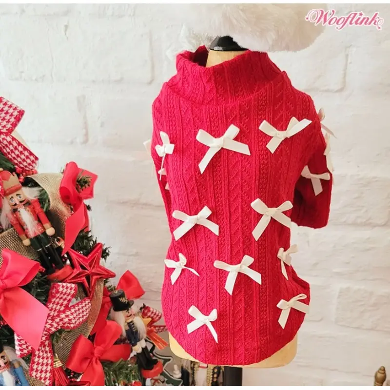 Wooflink Cute Little Bows Turtleneck in Red