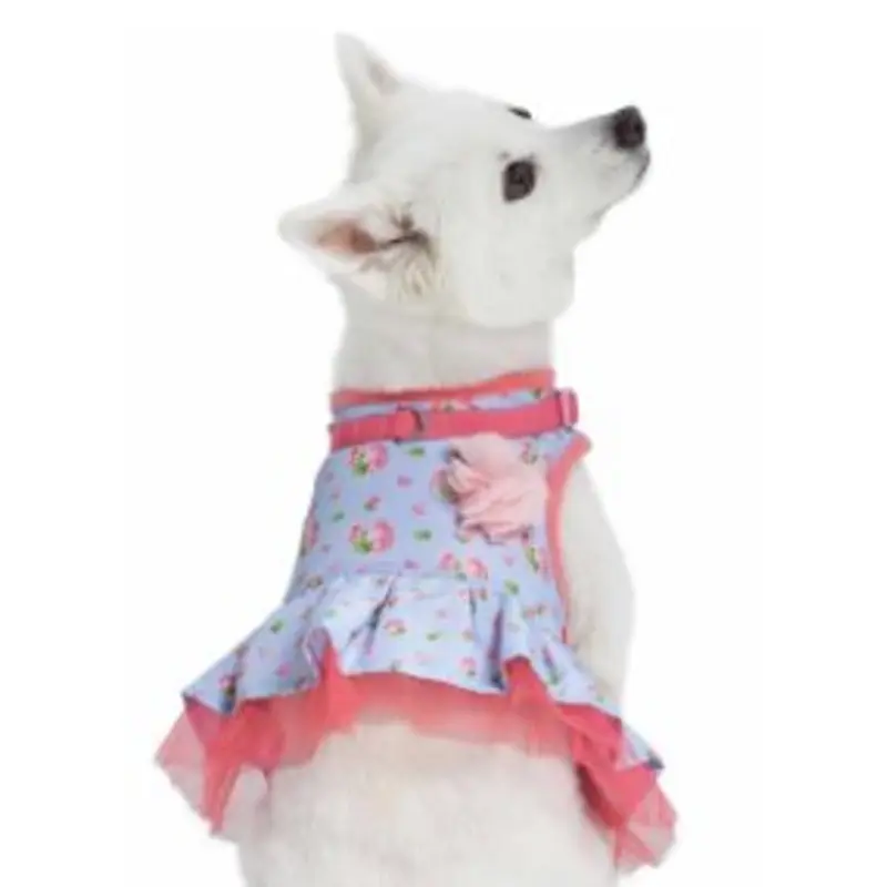 Spring Scent Inspired Floral Dog Harness Dress in Pastel Blue