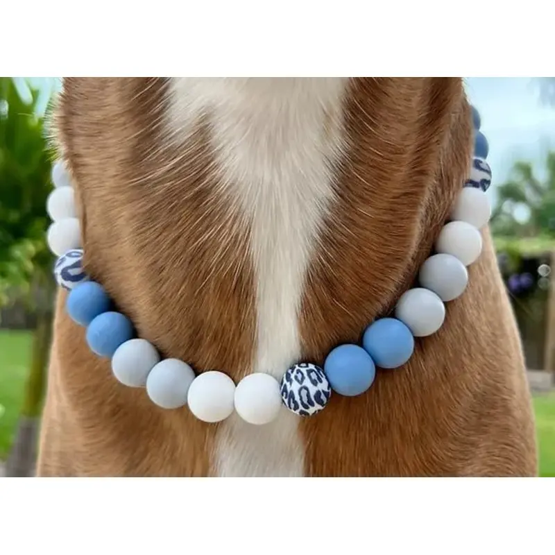 Snow Leopard Beaded Pet Collar