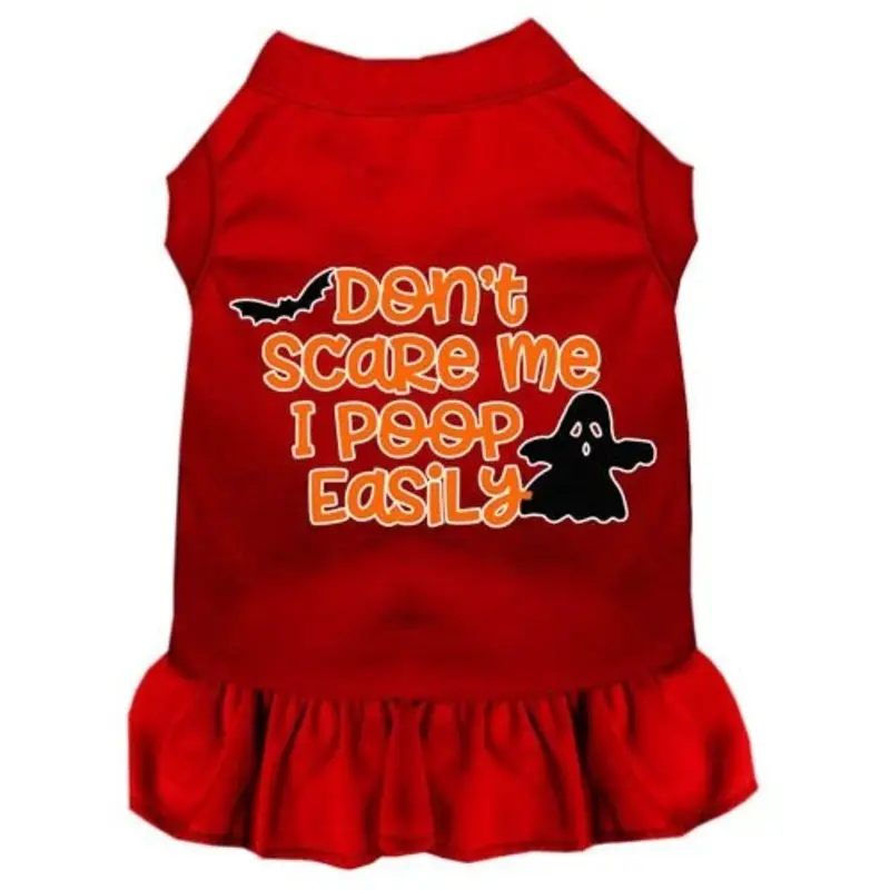 Don't Scare Me, Poops Easily Screen Print Dog Dress in Red