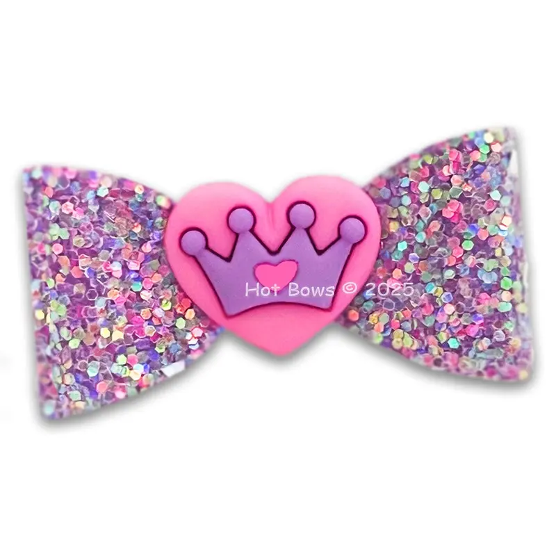 Pink Heart Purple Glitter Hair Bow