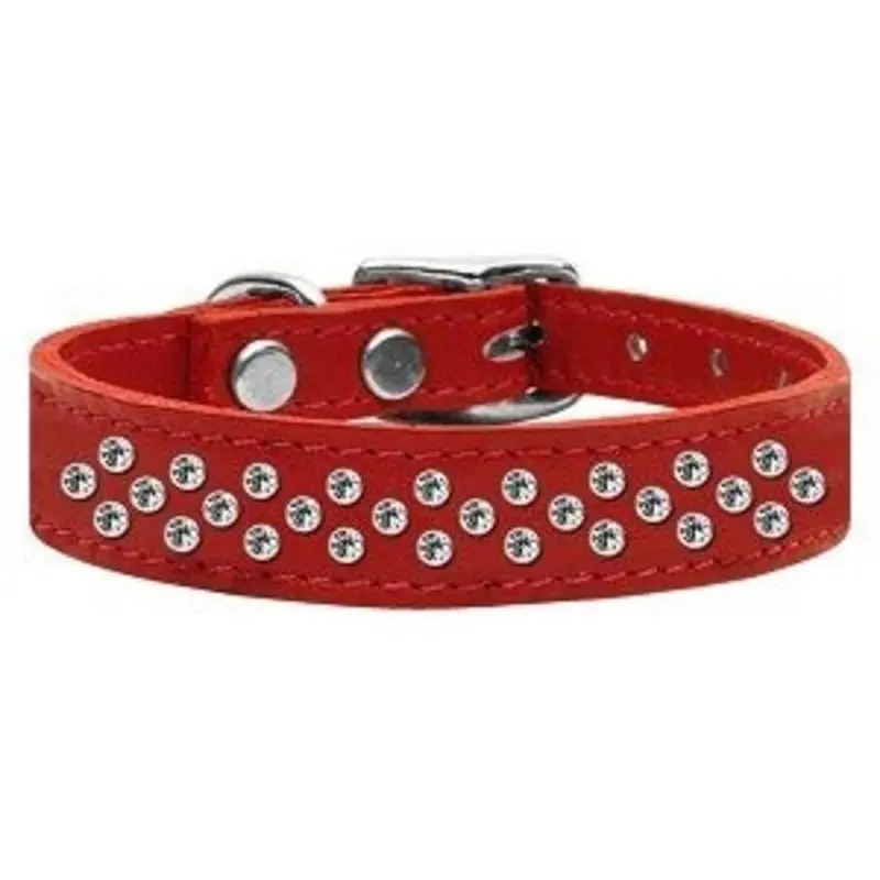 Sprinkles Clear Jeweled Leather Collar in Red