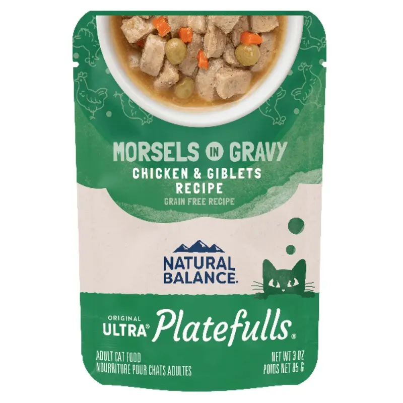 Natural Balance Platefulls Chicken & Giblets Recipe Morsels in Gravy Cat Food Pouch