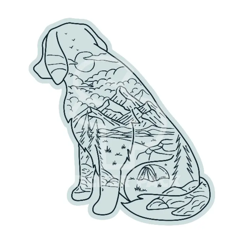Sticker Pack Dog Mountain Line Scene; Large Sticker