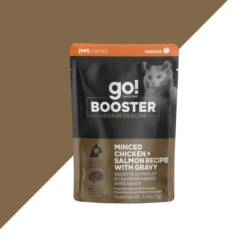 Go! Solutions Booster Brain Health Minced Chicken + Salmon with Gravy Wet Cat Food*