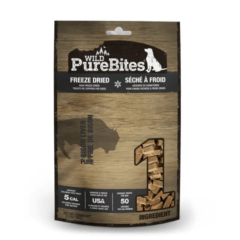 PureBites Wild Freeze Dried Bison Liver Dog Treats, 60g