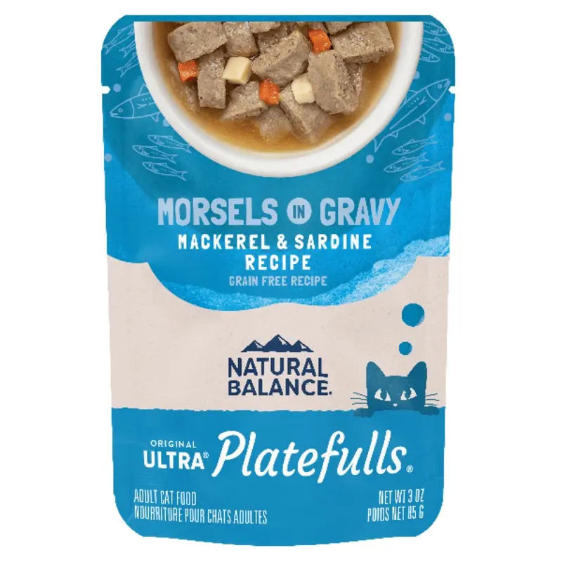 Natural Balance Platefulls Mackerel & Sardine Recipe Morsels in Gravy Cat Food Pouch