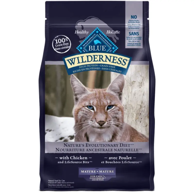 BLUE Wilderness Grain Free Mature Chicken Recipe Dry Cat Food, 5lb
