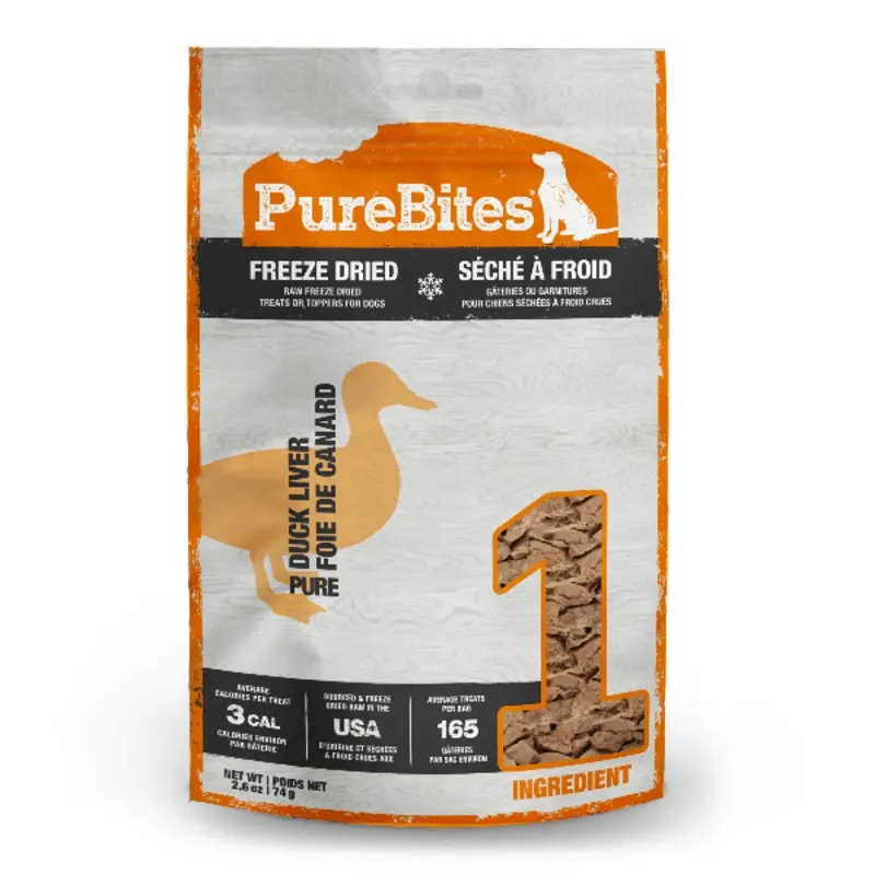 PureBites Freeze Dried Duck Liver Dog Treats, 74g