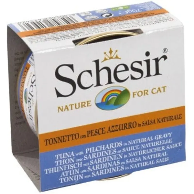 Schesir Tuna Entre with Pilchards in Natural Gravy Adult Wet Cat Food