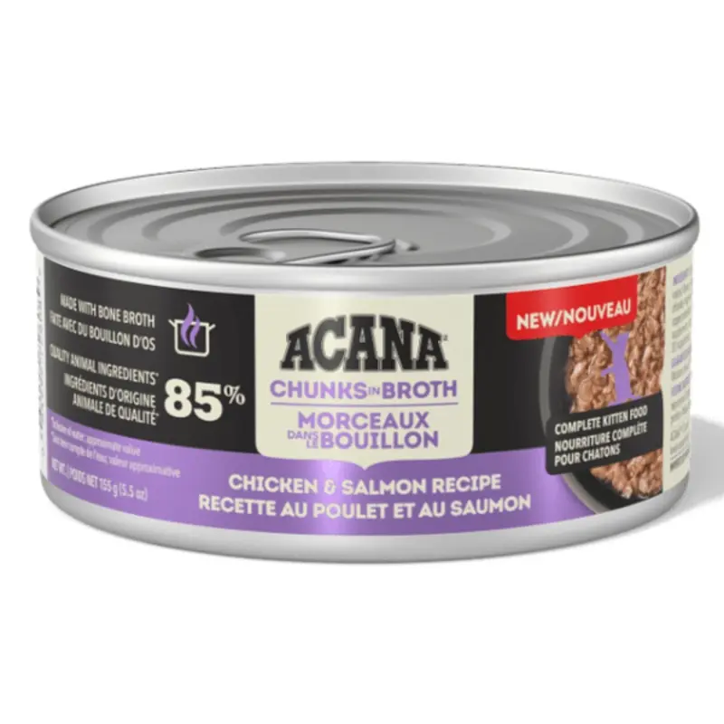 ACANA Chunks in Broth Chicken & Salmon Kitten Recipe Canned Cat Food, 5.5oz