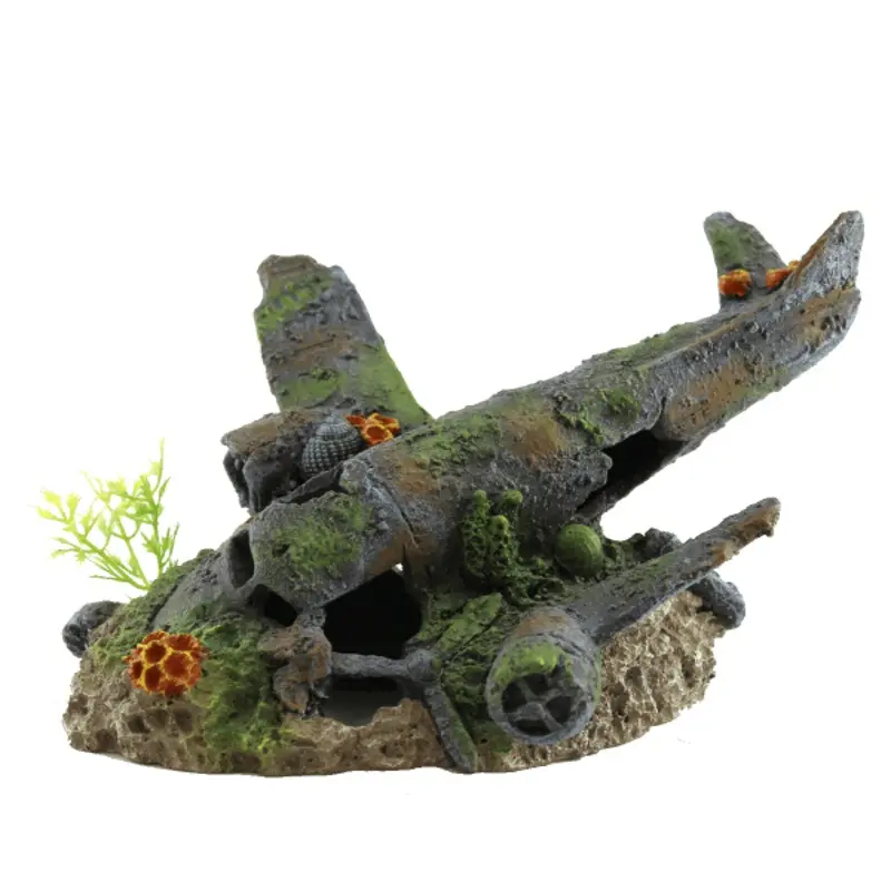 Fish Gear Sunken Plane Aquarium Ornament