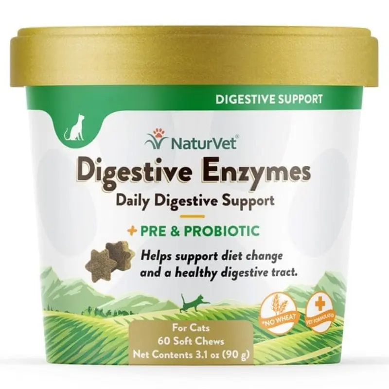 NaturVet Digestive Enzymes with Prebiotics & Probiotics Soft Chews for Cats