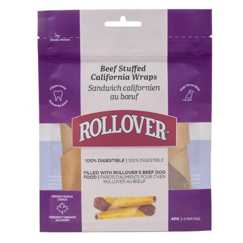 Rollover Beef Stuffed Porkhide Wraps Dog Treat