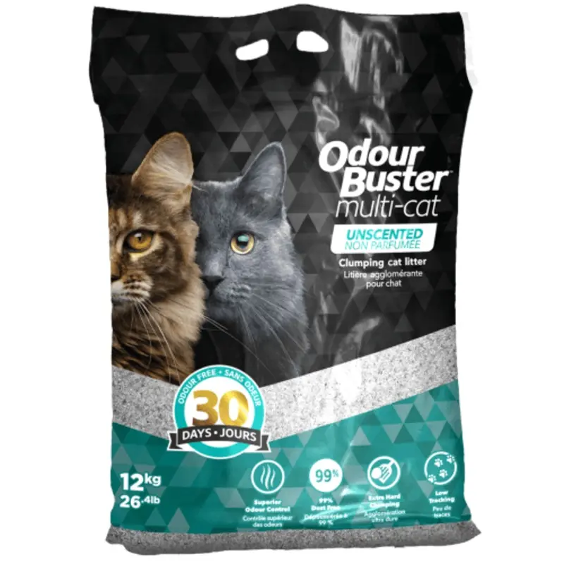 Odour Buster Multi-Cat Unscented Clumping Clay Cat Litter, 12kg