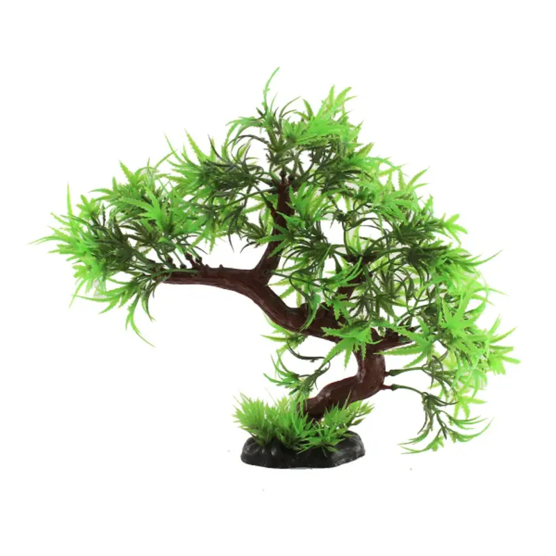 Fish Gear Green Spiked Leaf Bonsai Tree Plastic Aquarium Plant