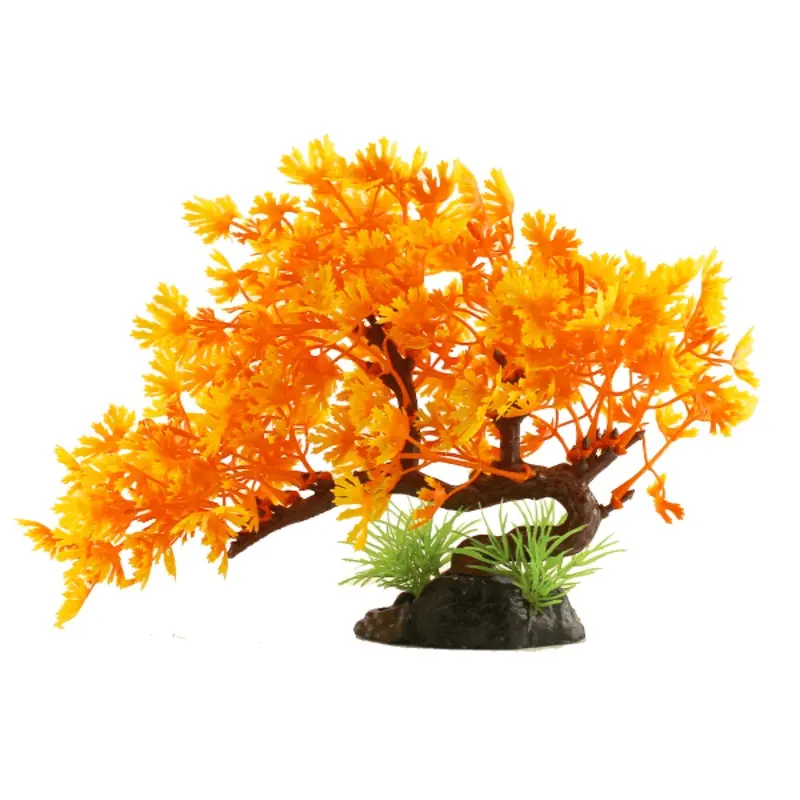 Fish Gear Orange Bonsai Tree Plastic Aquarium Plant