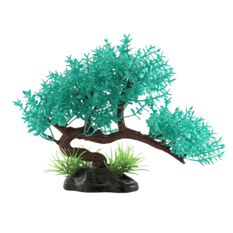 Fish Gear Teal Bonsai Tree Plastic Aquarium Plant