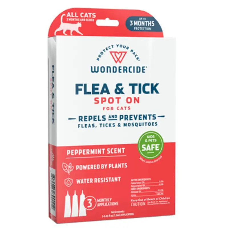 Wondercide Flea & Tick Spot On for Cats w/ Natural Essential Oils, 3-Pack One Size - 3 pk