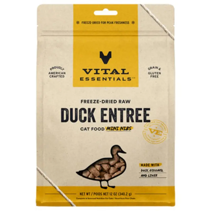 Vital Essentials Duck Entre Mini Nibs Freeze-Dried Raw Cat Food 12 oz