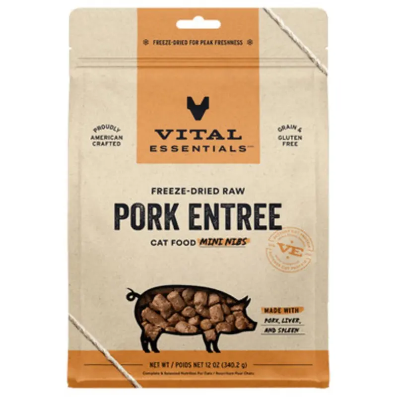 Vital Essentials Pork Entre Mini Nibs Freeze-Dried Raw Cat Food 12 oz