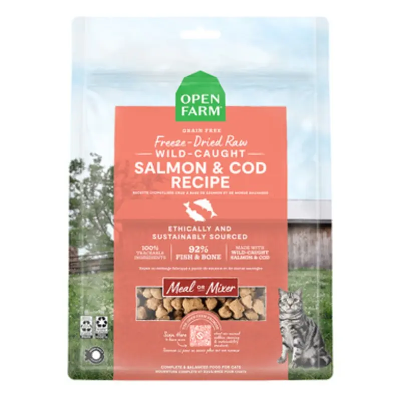 Open Farm Grain Free Wild-Caught Salmon & Cod Recipe Freeze-Dried Raw Cat Food 9 oz