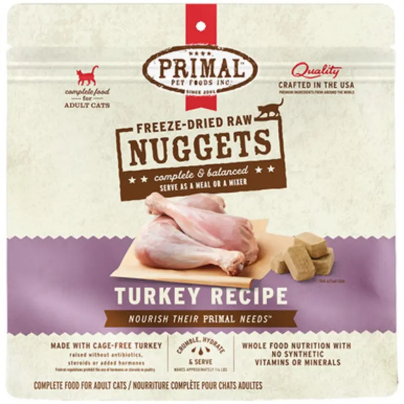 Primal Freeze-Dried Raw Nuggets Turkey Recipe Adult Cat Food 14 oz