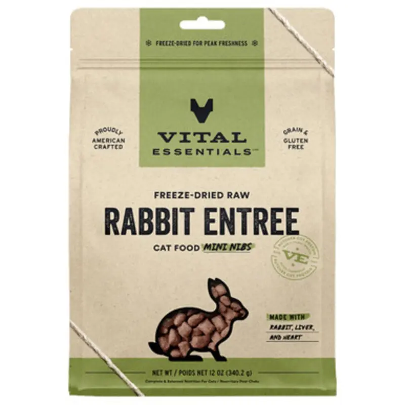 Vital Essentials Rabbit Entre Mini Nibs Freeze-Dried Raw Cat Food 12 oz