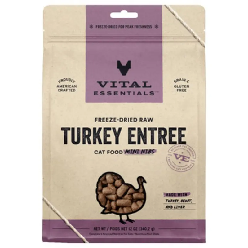 Vital Essentials Turkey Entre Mini Nibs Freeze-Dried Raw Cat Food 12 oz
