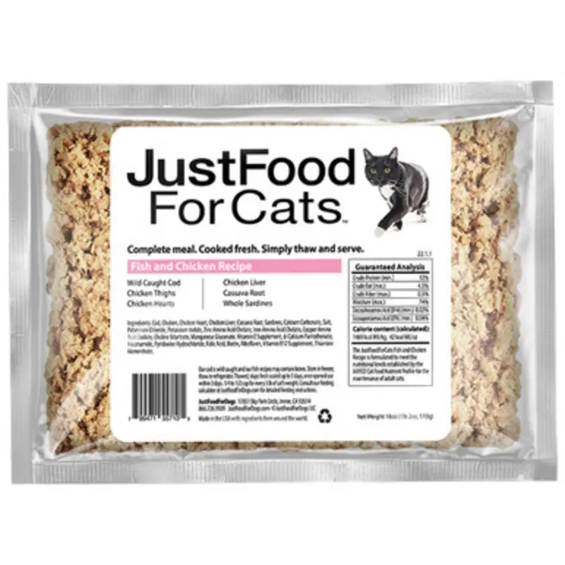 JustFoodForCats Fish & Chicken Recipe Frozen Cooked Cat Food 18 oz