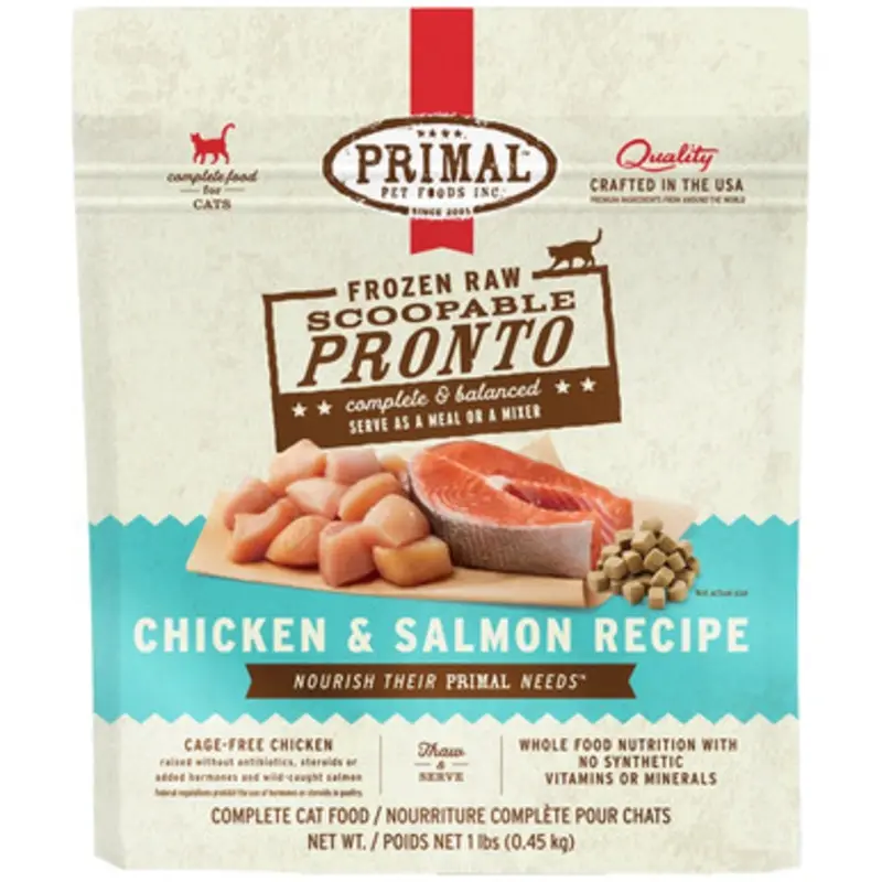 Primal Pronto Raw Frozen Feline Chicken & Salmon Formula Cat Food 1 lb
