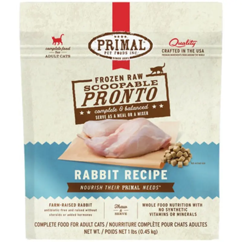 Primal Pronto Raw Frozen Feline Rabbit Formula Cat Food 1 lb