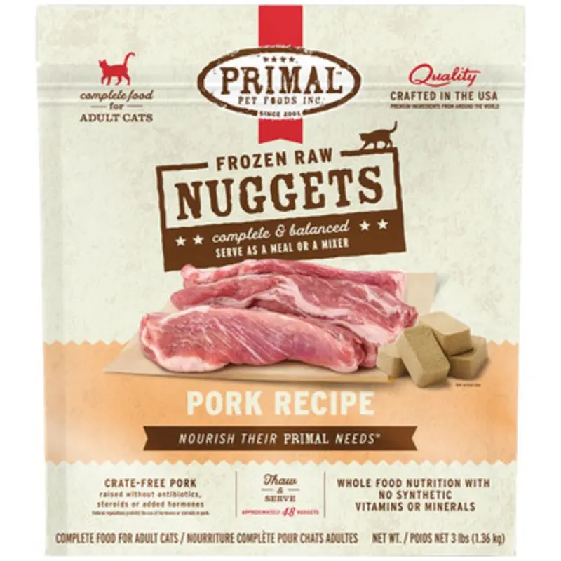 Primal Raw Frozen Feline Nuggets Pork Formula Cat Food 3 lb