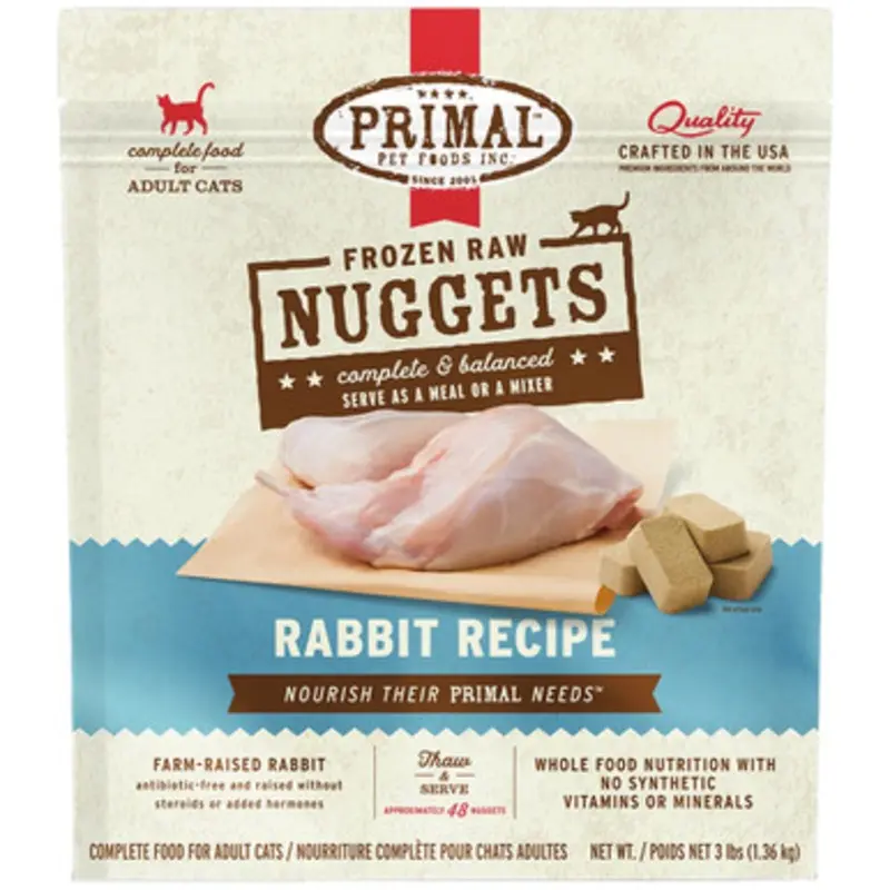 Primal Raw Frozen Feline Nuggets Rabbit Formula Cat Food 3 lb