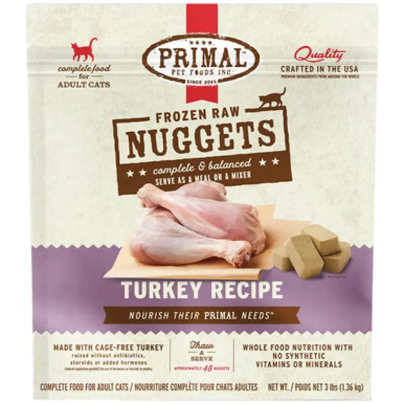 Primal Raw Frozen Feline Nuggets Turkey Formula Cat Food 3 lb