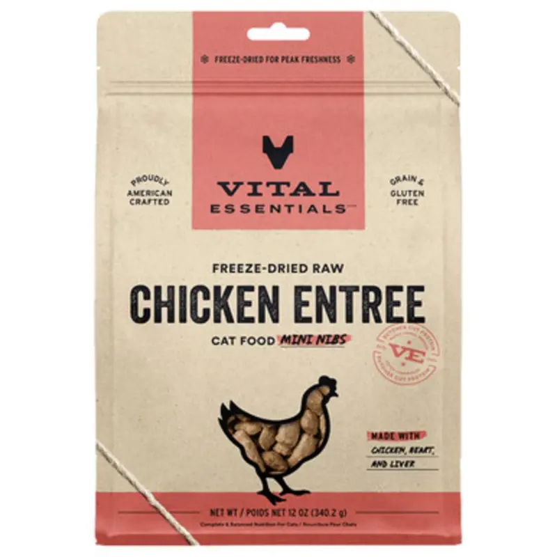 Vital Essentials Chicken Entre Mini Nibs Freeze-Dried Raw Cat Food 12 oz