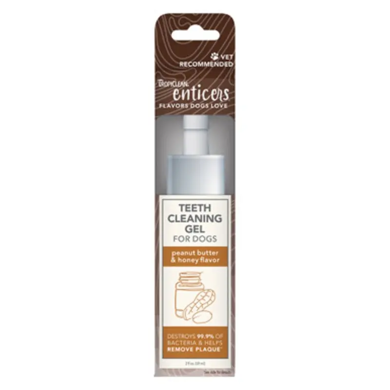 TropiClean Enticers Peanut Butter & Honey Flavor Teeth Cleaning Gel for Dogs  2 fl oz