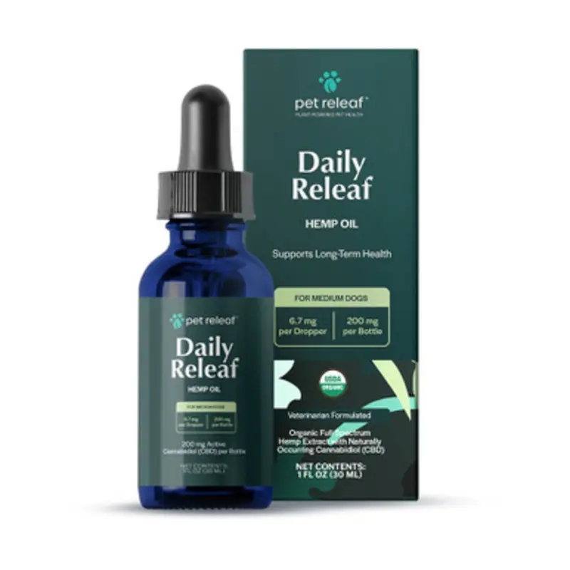 Pet Releaf 200 mg Daily Releaf Organic Hemp Oil for Medium Dogs 1 fl oz