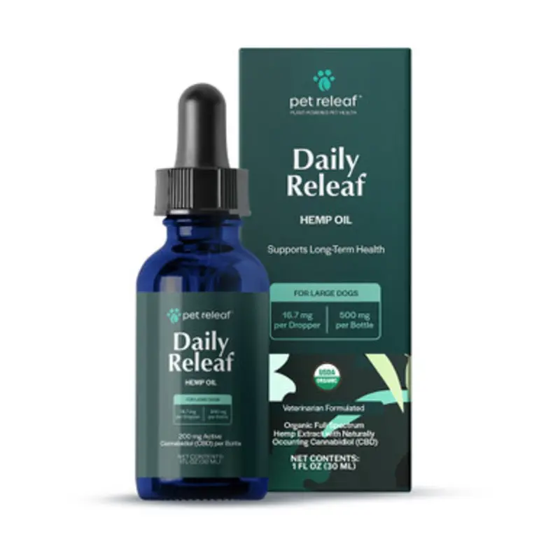 Pet Releaf 500 mg Daily Releaf Organic Hemp Oil for Large Dogs 1 fl oz