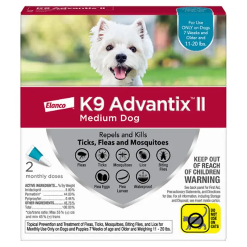 K9 Advantix II Medium Dog (11 - 20 lbs) Flea & Tick Treatment 2 pk