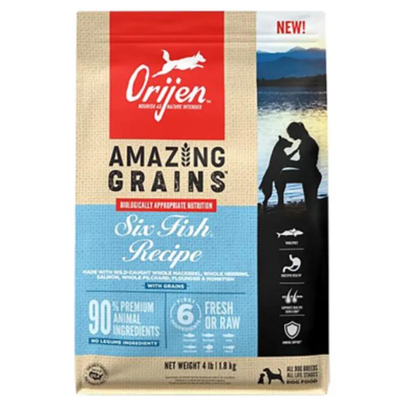 Orijen Amazing Grains Six Fish Recipe Dry Dog Food 4 lb