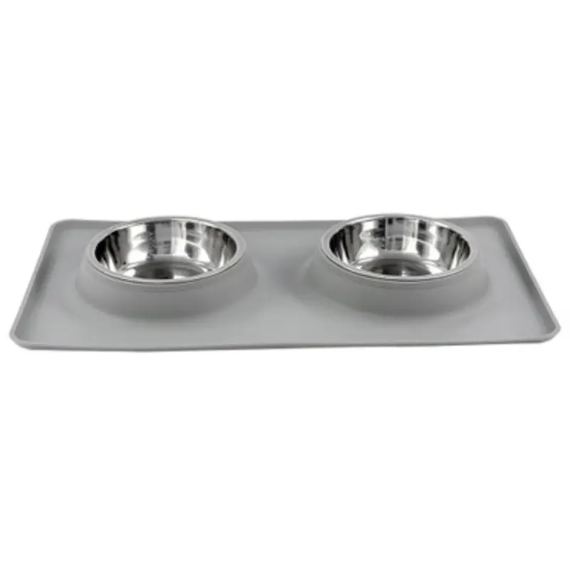 Fog City Pet Grey Silicone Double Feeder Dog Bowl One Size