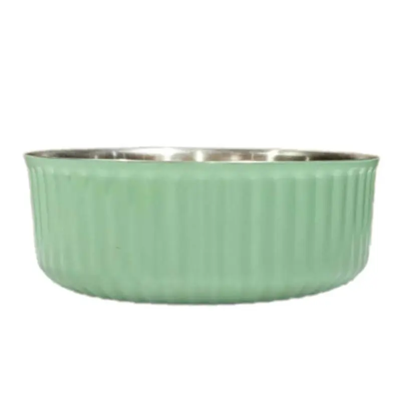 Indiepets Pistachio Stripe Double Wall Stainless Steel Dog Bowl Medium