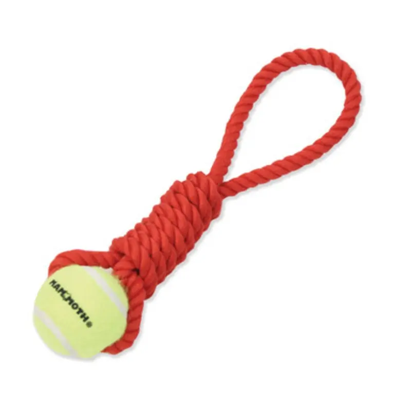 Mammoth Flossy Chews Premium Twister Pull Tugs with Tennis Ball Dog Chew Toys Medium