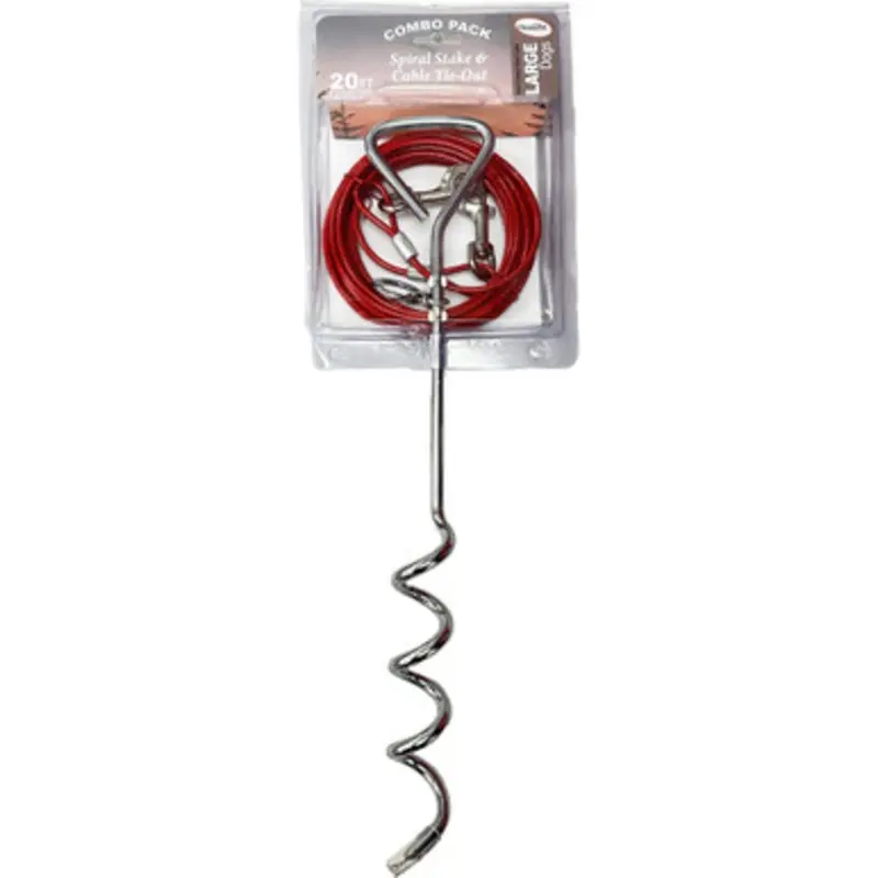 OmniPet Spiral Stake & Cable Tie-Out Combo Pack for Large Dogs 20 ft