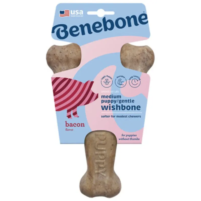 Benebone Puppy Wishbone Bacon Flavor Dog Chew Toy Small