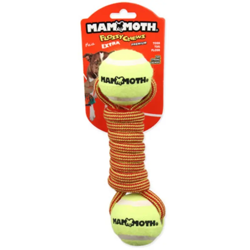Mammoth Flossy Chews Extra Premium Twister Bone Tug w/ 2 Tennis Balls Dog Toy Medium