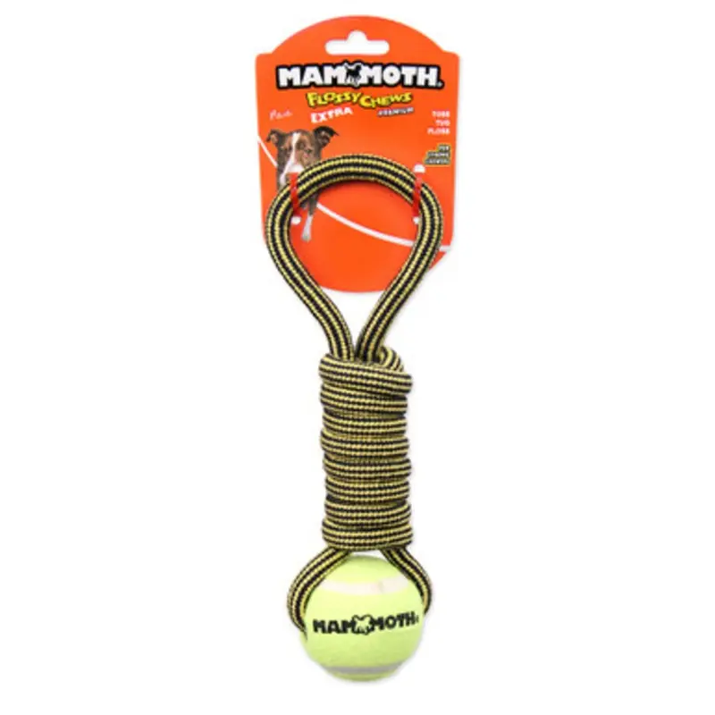 Mammoth Flossy Chews Extra Premium Twister Pull Tug w/ Tennis Ball Dog Toy Medium