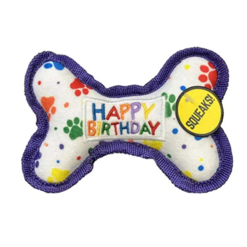 Fetch Your Own Adventure Happy Birthday Day Bone Plush Dog Toy Small